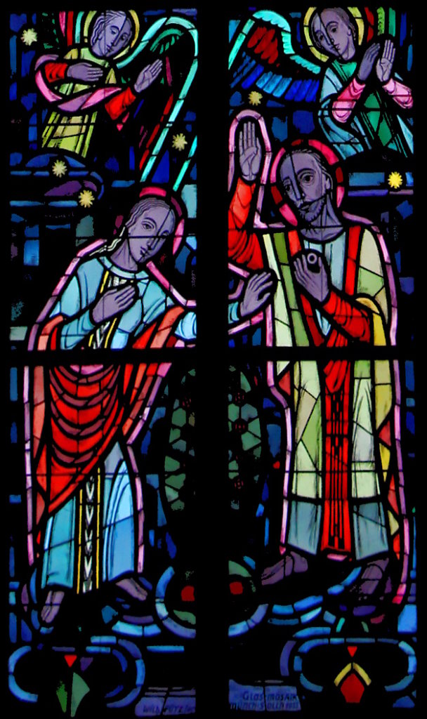 Jesus reicht Maria einen Brautring (rechtes Chorfenster unten)