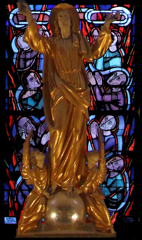 Maria als Patronin der leidenden Kirche (mittleres Chorfenster unten)